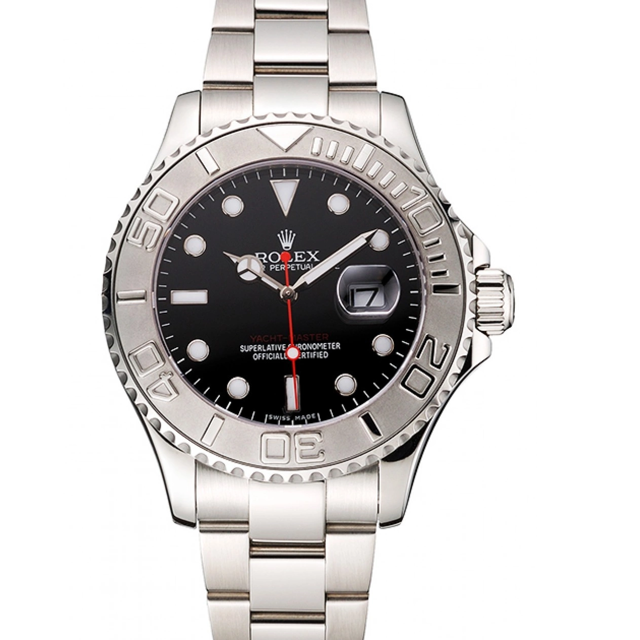 Stainless And Rolex Dial Black Bracelet Case Yacht-Master Steel 0825